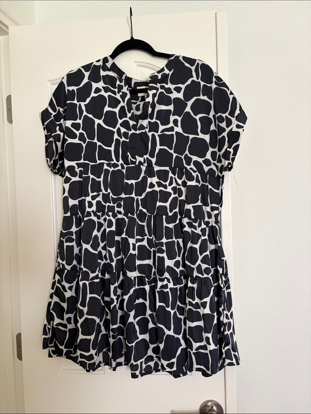 Umgee Black and White Tiered Animal Print Dress